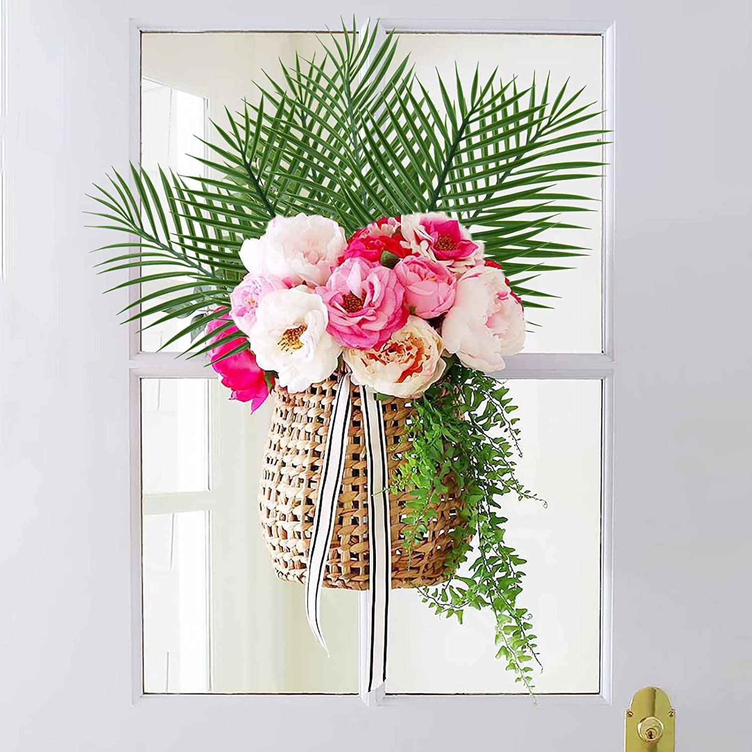 5pcs Golden Artificial Palm Le - Flower Girl Basket 评论和价格