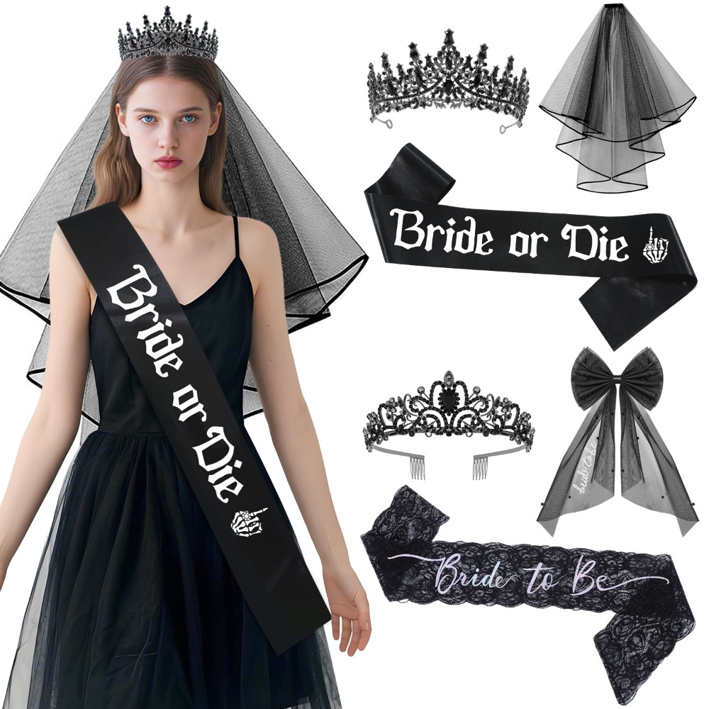 3pcs Gothic Black Bachelorette - Bride Tribe Sash 评论和价格