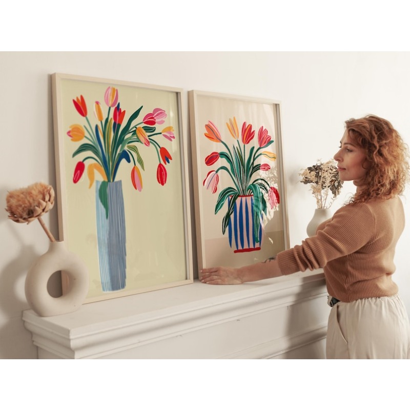 2pcs Tulip Flowers Canvas Wall - Flower Girl Basket 评论和价格