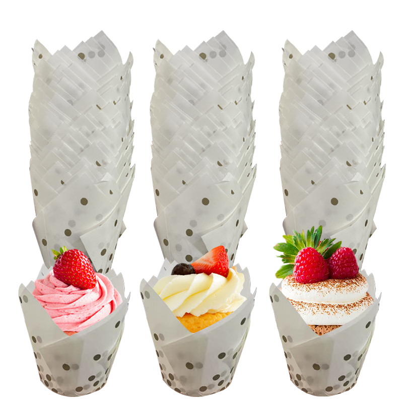 50Pcs/100Pcs Gold Dot Tulip Ca - Wedding Cake Supply 评论和价格