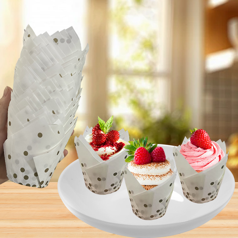 50Pcs/100Pcs Gold Dot Tulip Ca - Wedding Cake Supply 评论和价格